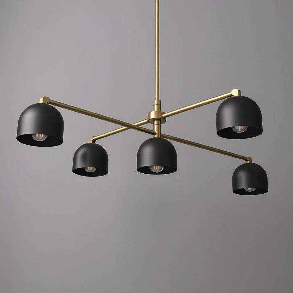 Modern 5 Light Chandelier, Black Dome Pendant Light, Mid Century Brass Ceiling Fixture, Kitchen Island Lighting, Minimalist Linear Light