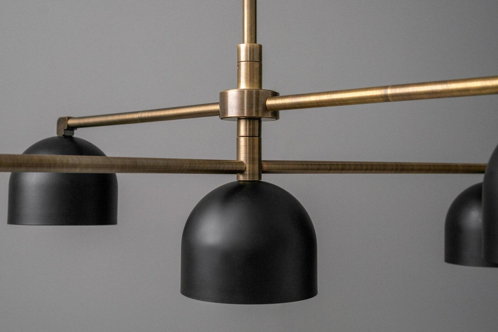 Modern 5 Light Chandelier, Black Dome Pendant Light, Mid Century Brass Ceiling Fixture, Kitchen Island Lighting, Minimalist Linear Light