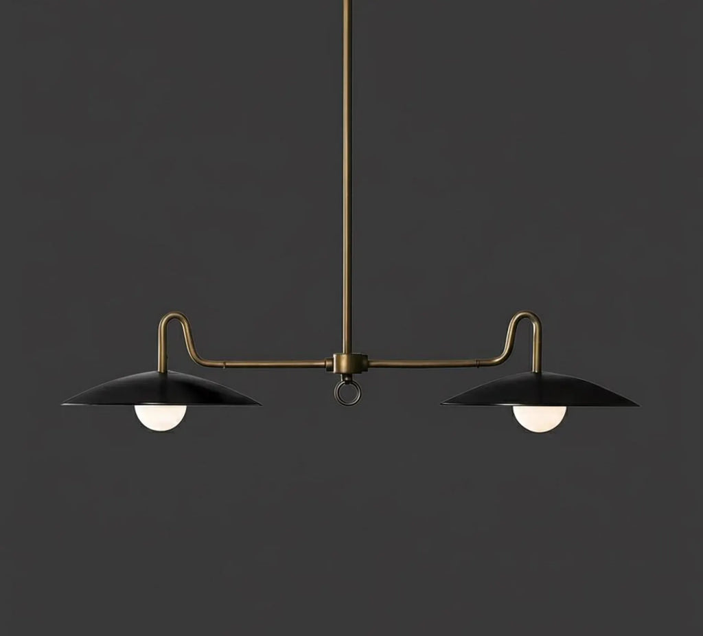 Modern Brass Double Pendant Light – Minimalist Kitchen Island Ceiling Hanging Lamp
