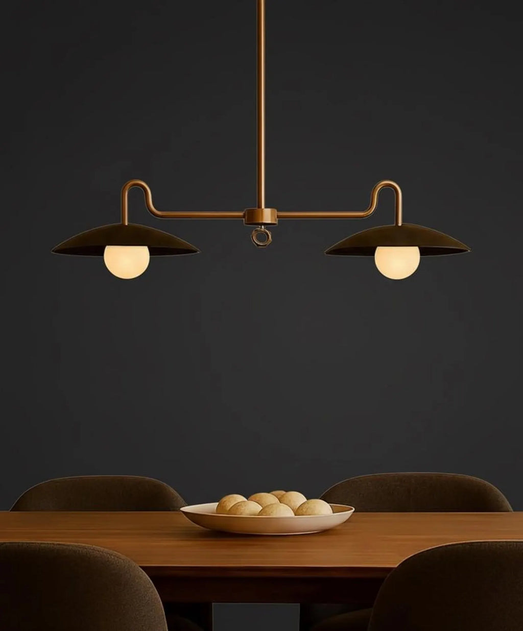 Modern Brass Double Pendant Light – Minimalist Kitchen Island Ceiling Hanging Lamp