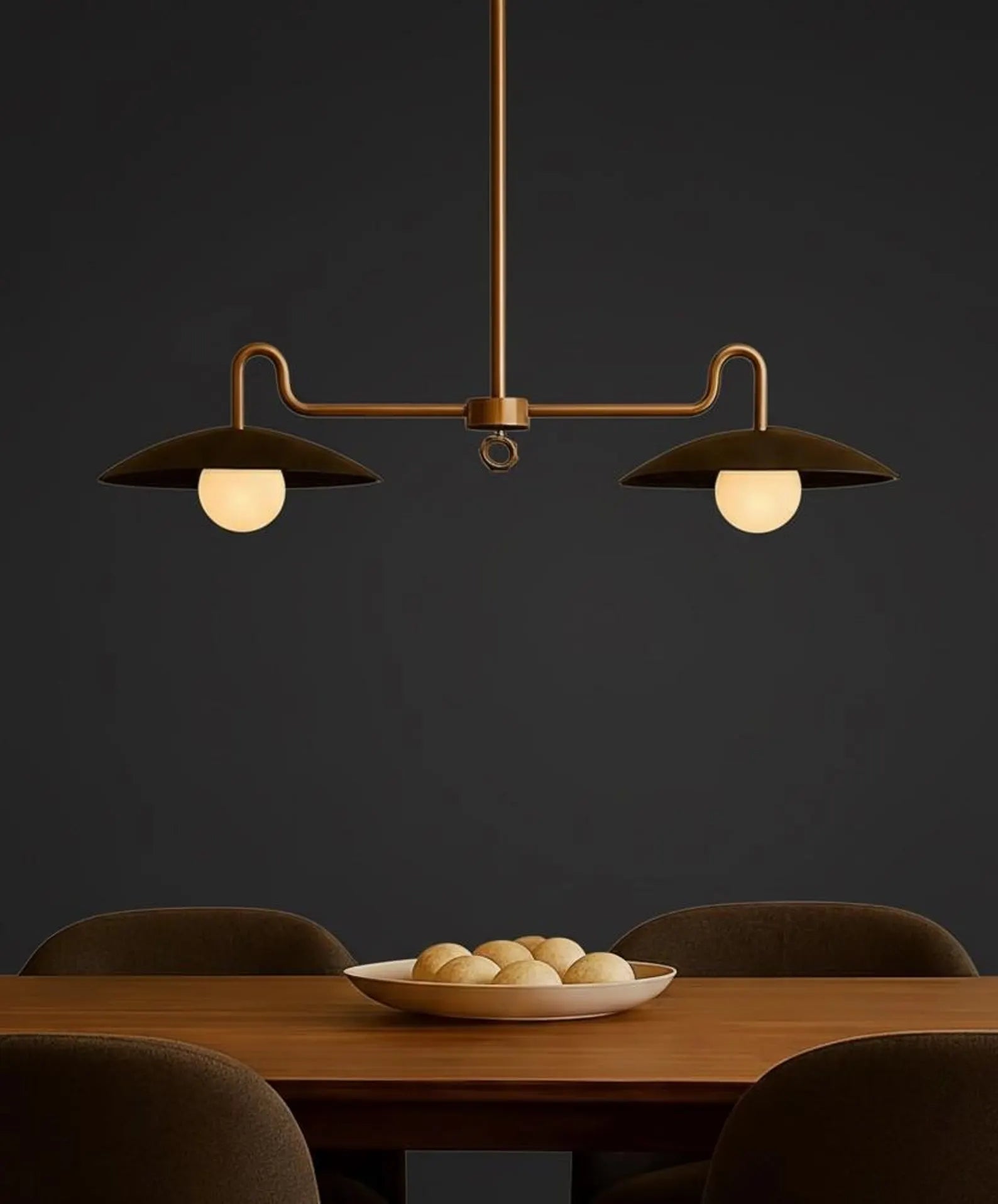 Modern Brass Double Pendant Light – Minimalist Kitchen Island Ceiling Hanging Lamp