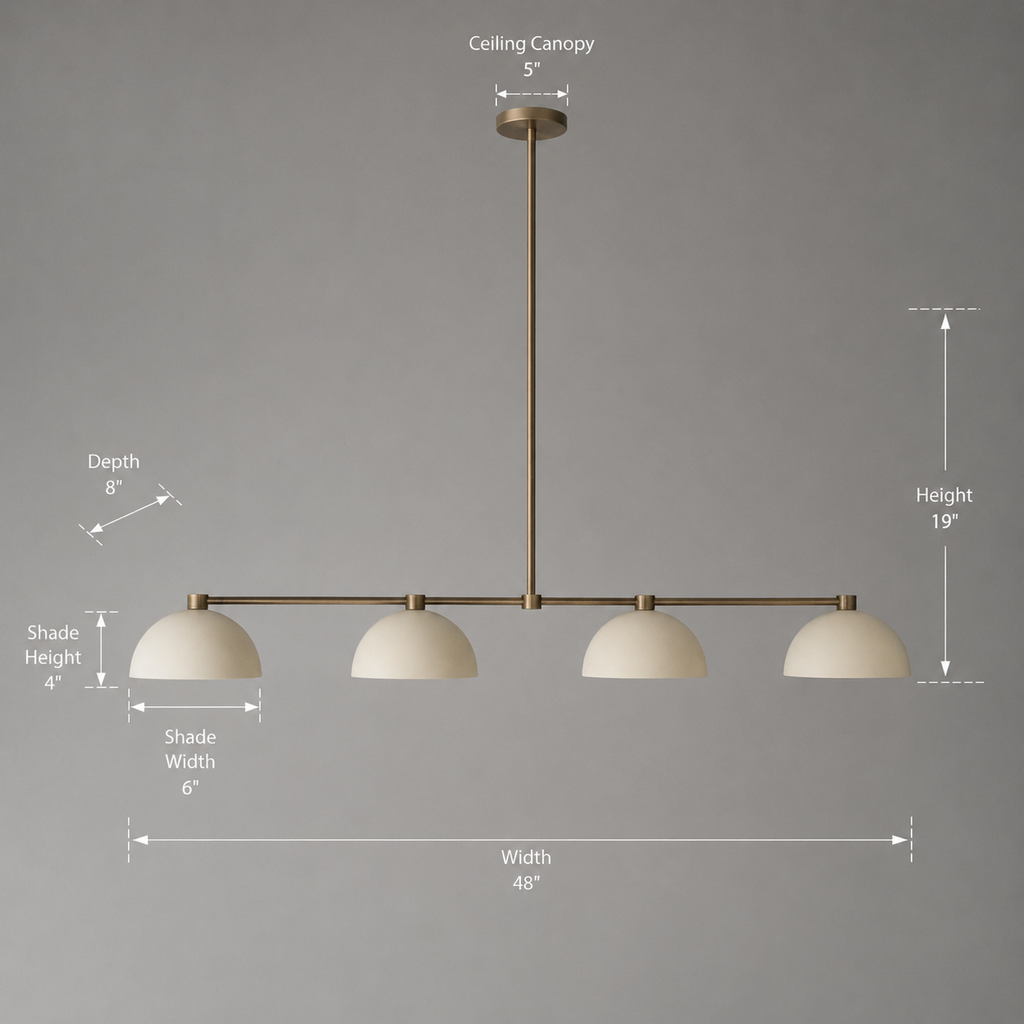 Handmade 4-Light Linear Brass Chandelier – Mid Century Modern Pendant Light