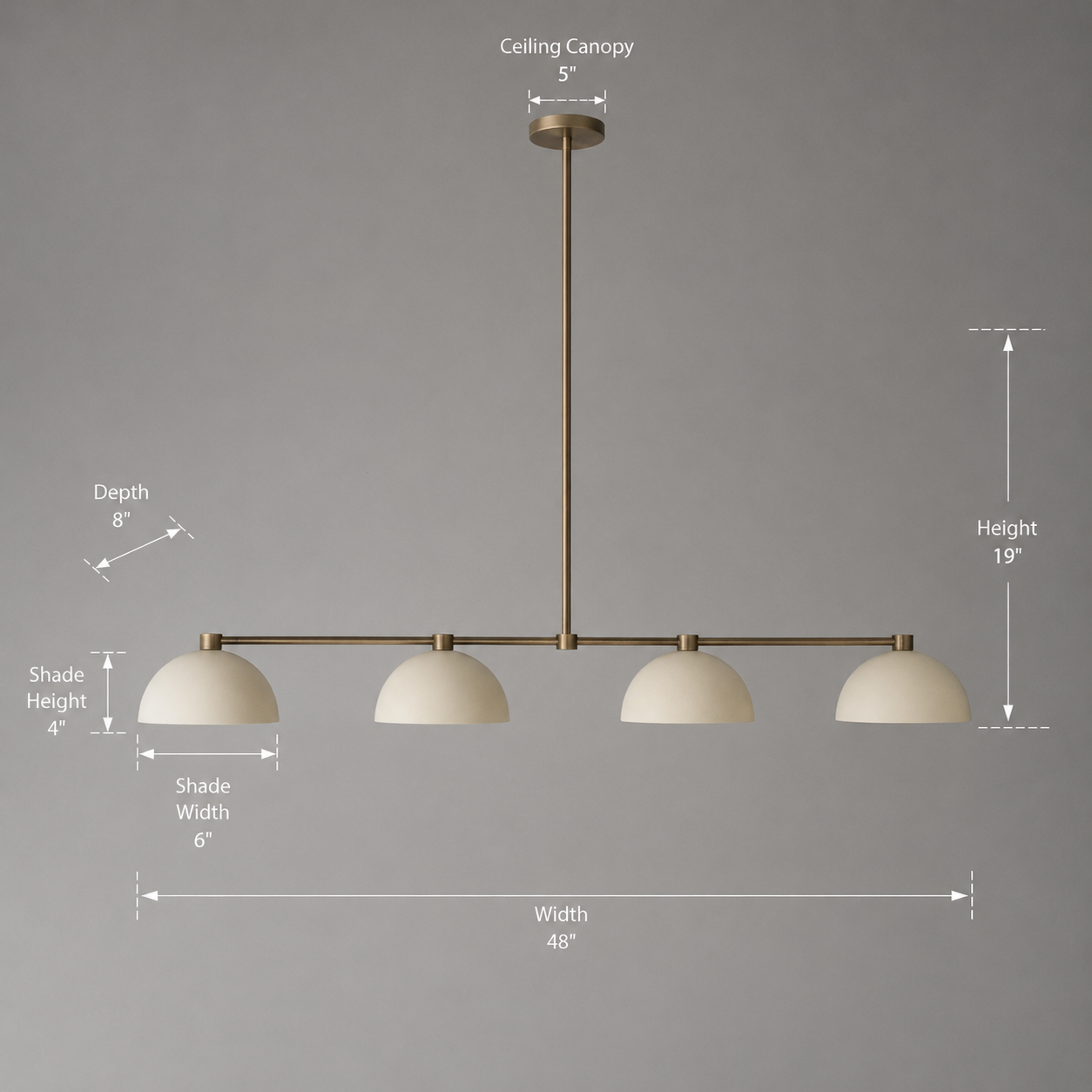 Handmade 4-Light Linear Brass Chandelier – Mid Century Modern Pendant Light