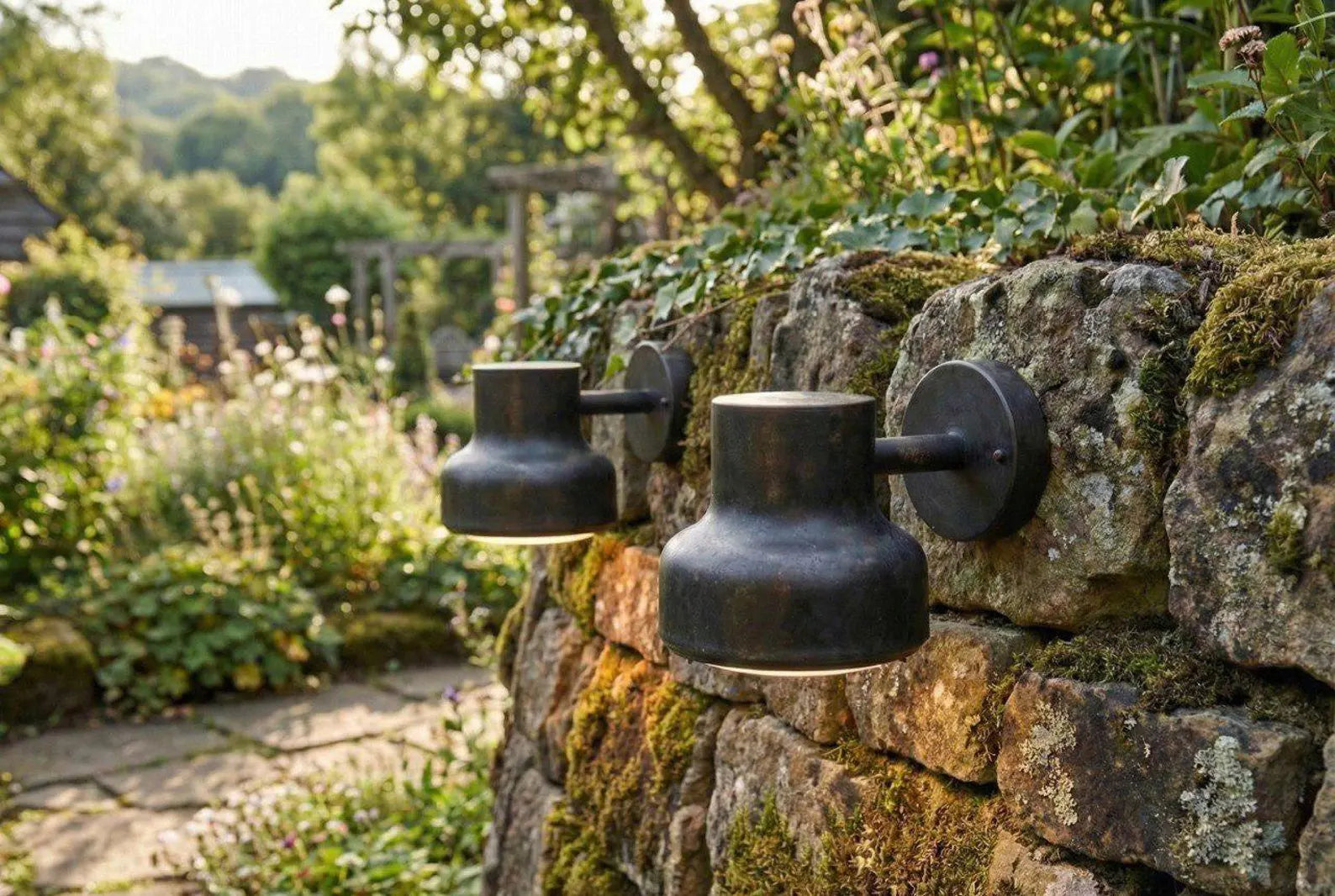 Set of 2 Brass Wall Lamp, Black Patina Wall Light Fixture, Rustic Outdoor Sconce