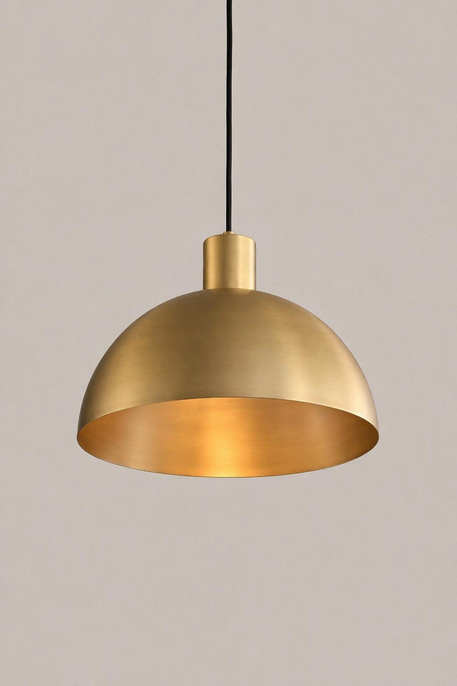 Brass Dome Pendant Light: Mid-Century Modern Hanging Ceiling Fixture