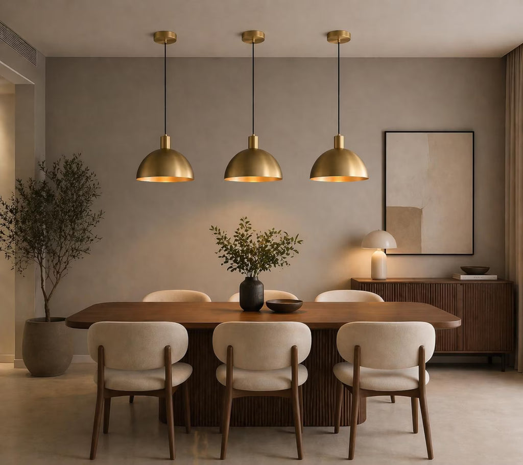 Brass Dome Pendant Light: Mid-Century Modern Hanging Ceiling Fixture