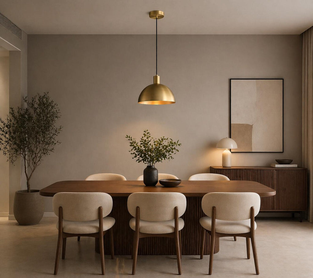 Brass Dome Pendant Light: Mid-Century Modern Hanging Ceiling Fixture