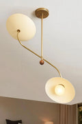 Mid-Century Modern Brass Counterbalance Chandelier • 2-Light Italian Stilnovo Sputnik Pendant with Black Dome Shades