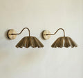 Vintage Brass Ruffle Shade Wall Sconce – Mid Century Modern Scalloped Lamp Fixture