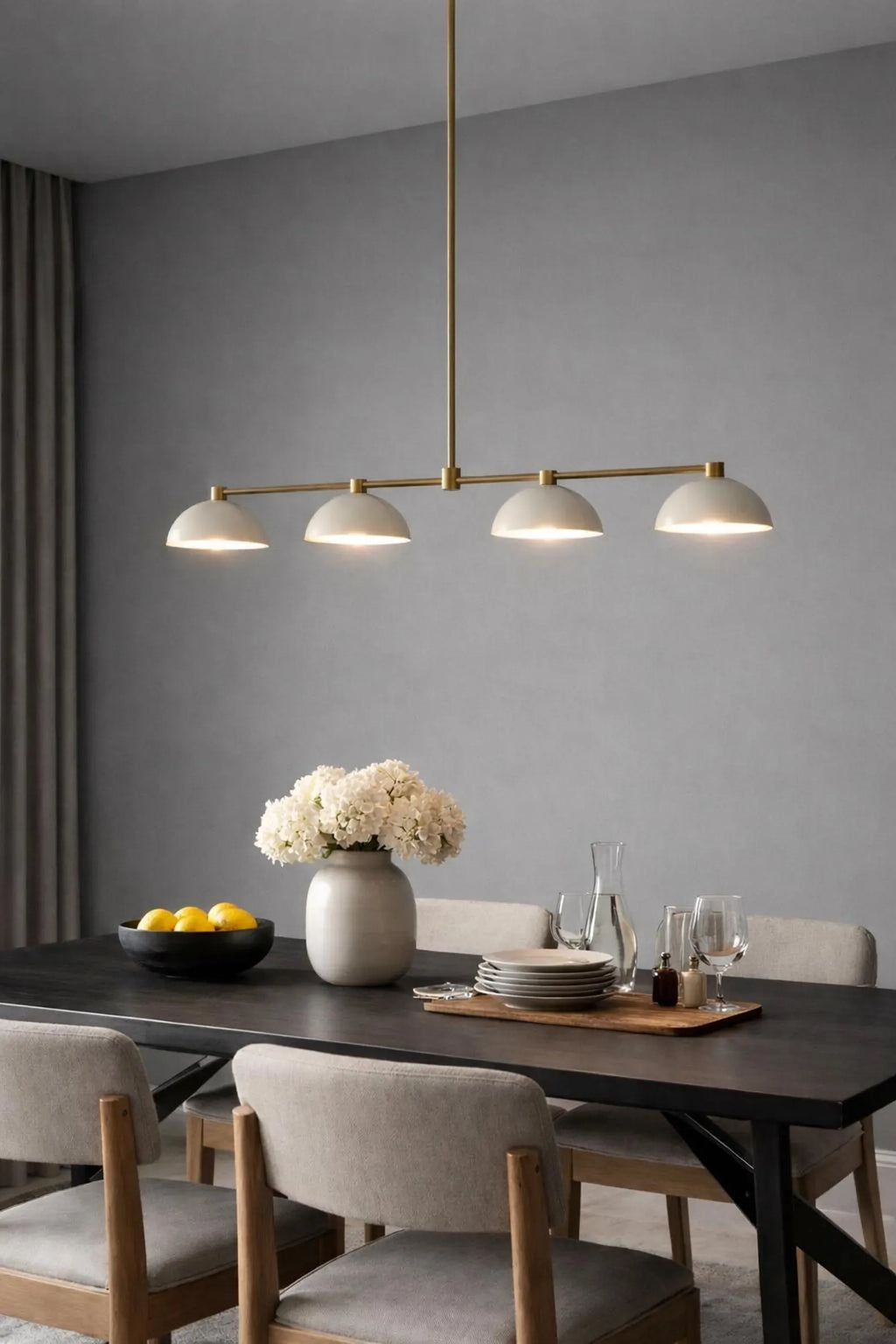 Handmade 4-Light Linear Brass Chandelier – Mid Century Modern Pendant Light