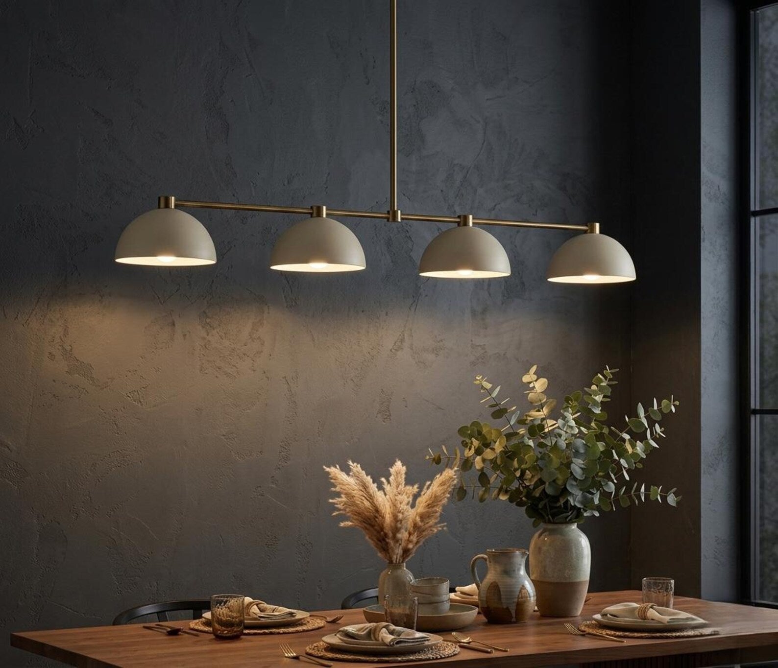Handmade 4-Light Linear Brass Chandelier – Mid Century Modern Pendant Light