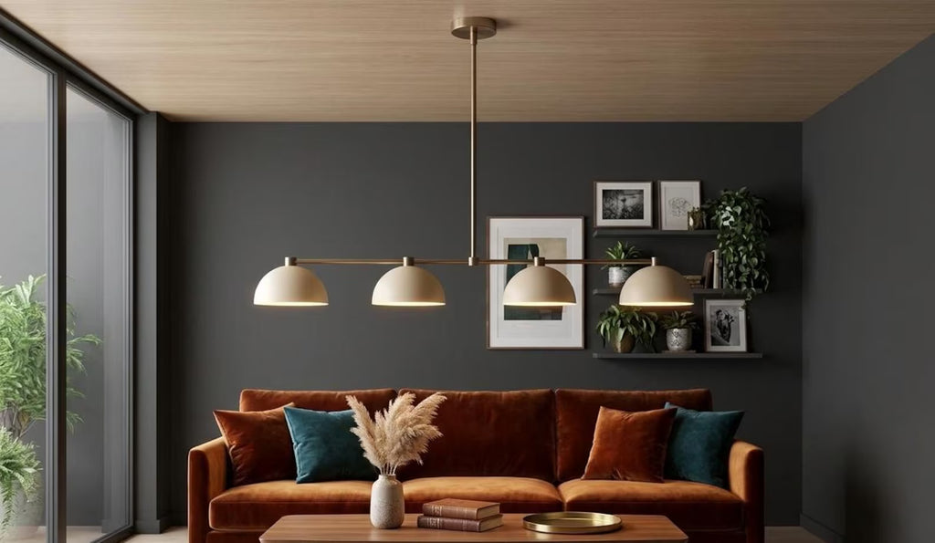 Handmade 4-Light Linear Brass Chandelier – Mid Century Modern Pendant Light