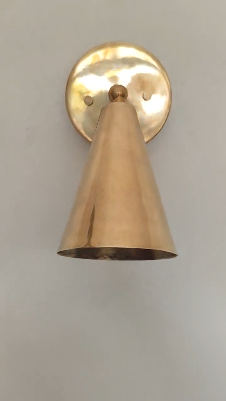 1 Light Raw Brass Wall Sconce Light | Italian Wall Scone Lamp | Cone Wall Lamp Scone | Mid Century Wall Scone Fixture